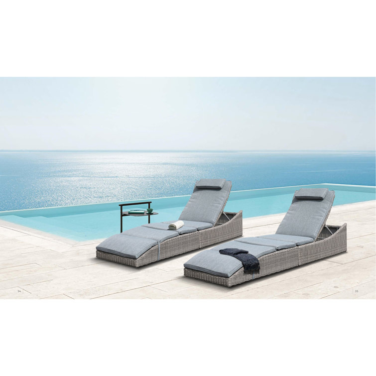 Red Barrel Studio Maikki 78.7 Long Reclining Chaise Lounge Set with Cushion Set of 2 Wayfair Outdoor Chaise Lounges